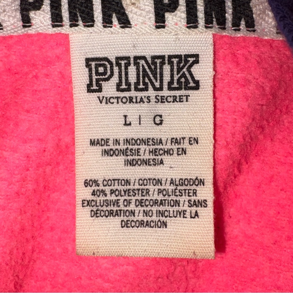 Victoria’s Secret PINK Neon Coral 1/4 Zip Hoodie Sweatshirt Kangaroo Pocket - Picture 7 of 7